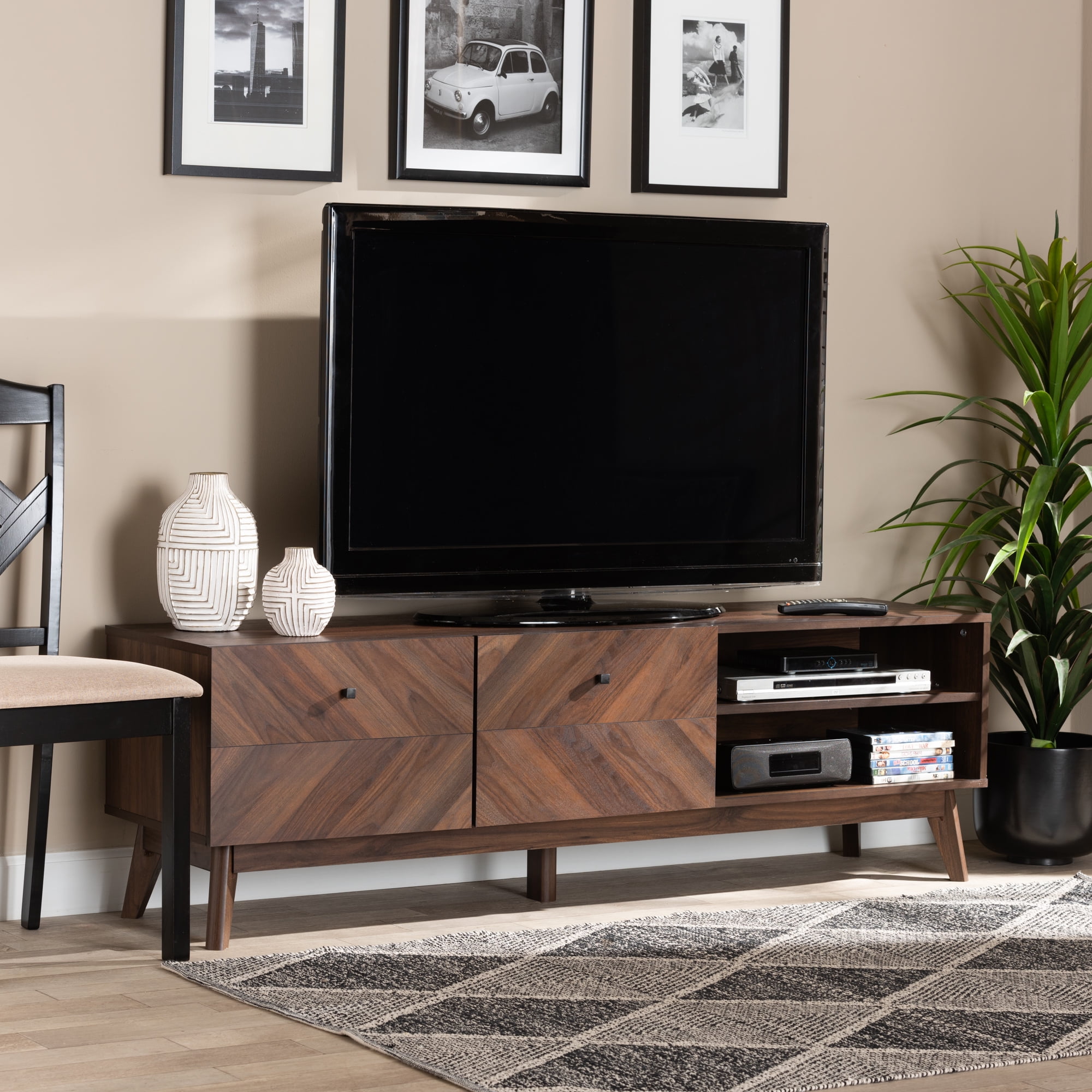 Smart TV Stand 4K Fire Mid Century Modern Retro Credenza Walnut White Furniture 
