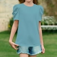 thumbnail image 4 of ZKIRBJV Girls T Shirts Size 10-12 Cute Casual Crew Neck Shirt Summer Basic Kid Puff Short Sleeve Floral Plain Tees Top Blouse Sky Blue 12-14 Years, 4 of 4