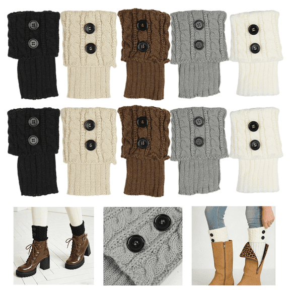 5 Pairs Winter Women Cuffed Crochet Boot Cuffs Socks Knit Toppers Elastic Leg Warmers