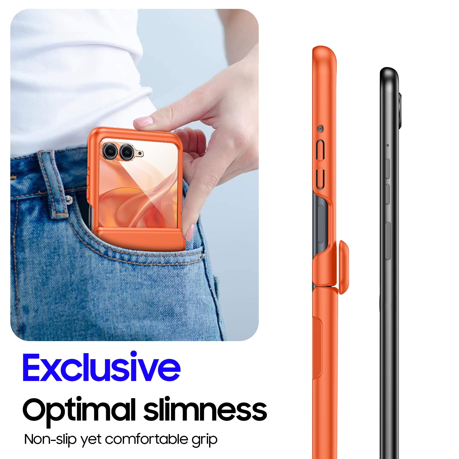 Oupeigar For Motorola Razr 60 Pro/50 Ultra Case,Built-in Screen Protector,Slim Full-Body Rugged Anti-Scratch Shockproof Phone Case-Orange