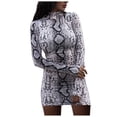 thumbnail image 1 of Mini vestido ajustado de manga larga con estampado de cuello alto y cuello alto a la moda para mujer Fridja  NMB658, 1 of 5