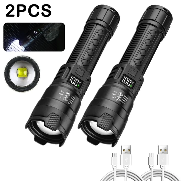 High Strong Power Led Flashlights 2000LM Tactical Torch with Display Light USB Charging Camping Fishing Emergency Zoom Lantern