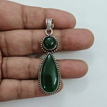 Owais Gems And Jewelry Pear Shape Onyx Pendant, 56 Ct, Silver-Plated, 8 mm