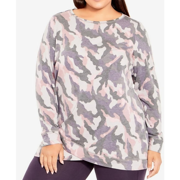 avenue Womens Camo Double Hem Sweatshirt, Grey, Plus Size, 22/24