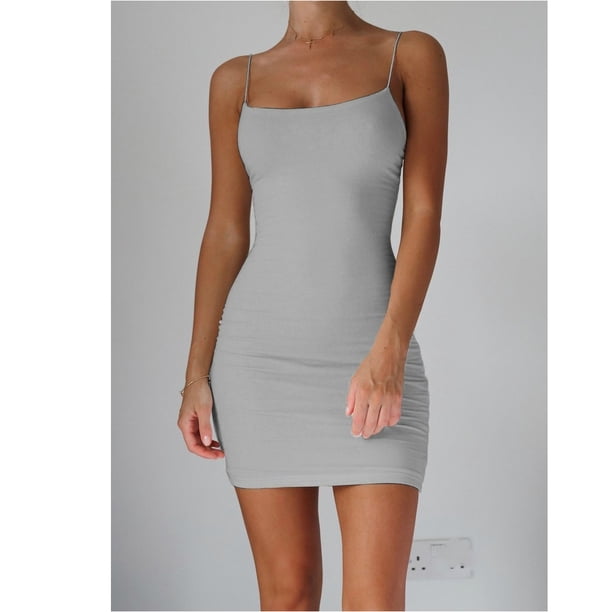 Color sólido verano falda de tirantes delgada sin tirantes sexy vestido elástico MABOTO Gris 3XL