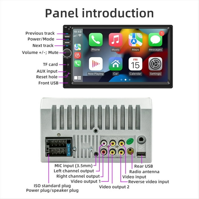 Radio de Coche 7 Pulgadas HD Pantalla Táctil Autoradio CarPlay Android Auto Bluetooth Estéreo Reproductor Multimedia FM Entrada Auxiliar