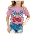 thumbnail image 1 of Chemises pour Tout-Petits Filles Manches Courtes Tee Été Col Rond T-Shirt Coupe Décontractée Basique Hauts Filles Rose Vif 3 Ans-4 Ans, 1 of 4