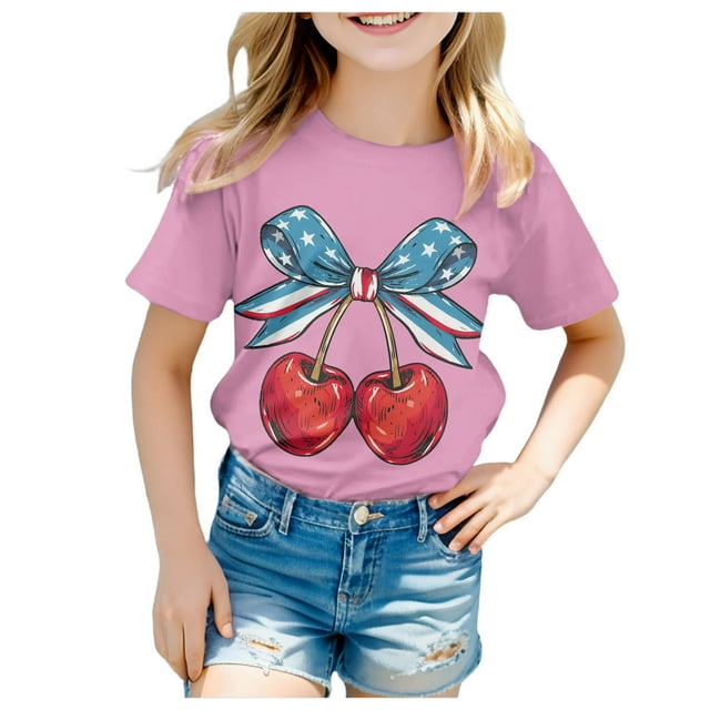 Chemises pour Tout-Petits Filles Manches Courtes Tee Été Col Rond T-Shirt Coupe Décontractée Basique Hauts Filles Rose Vif 8 Ans-9 Ans