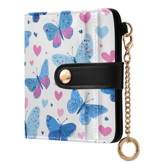 Womens Wallet PU Leather Bifold Small Purse with RFID Blocking Credit Card Holder Cute Butterflies and Hearts Pattern