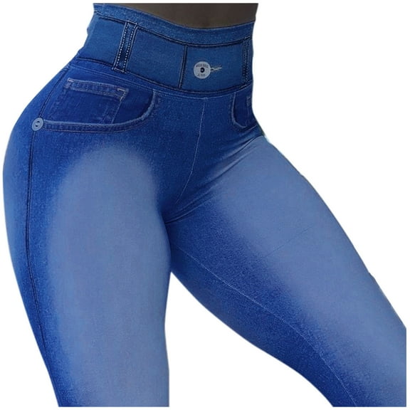 Audhol Skinny Jeans for Women Women Casual Fashion Faux Denim Jeans High Waist Button Stretch Leggings Stretchy Jeans for Women A 2XL