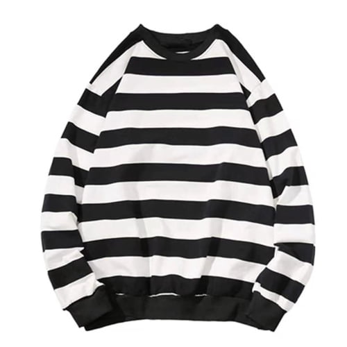 Long Sleeve Black White Striped Men's 