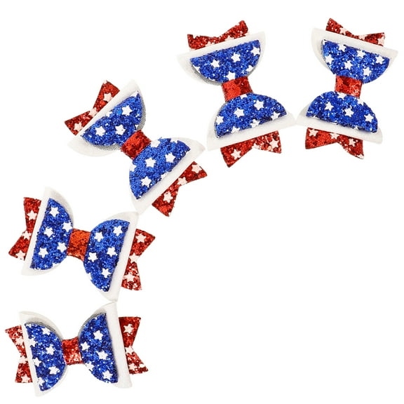 5 Pcs Red White Blue Hair Glitter Bow Hairpin Child