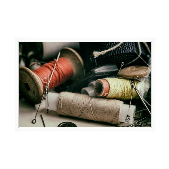 Canvas Wall Art - Yury A Melnikov 'Thread And Sewing Pins 1' Wall Art for Living Room, Bedroom, or Office Décor by Trademark Fine Art - 19 x 12 Inches