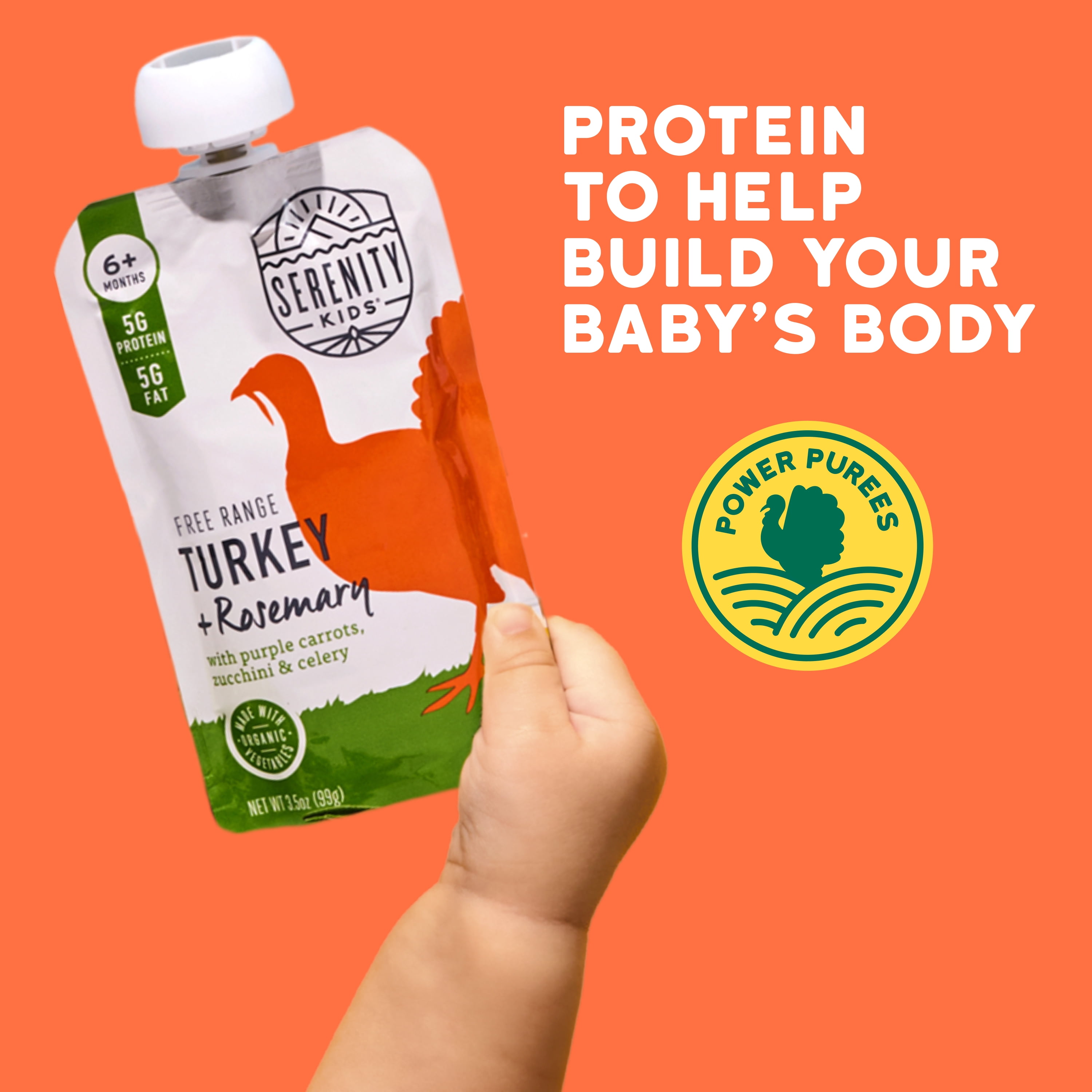 (12 pack) Serenity Kids Stage 2 Baby Food Pouch, Free Range Turkey & Organic Vegetables with Rosemary, 3.5oz