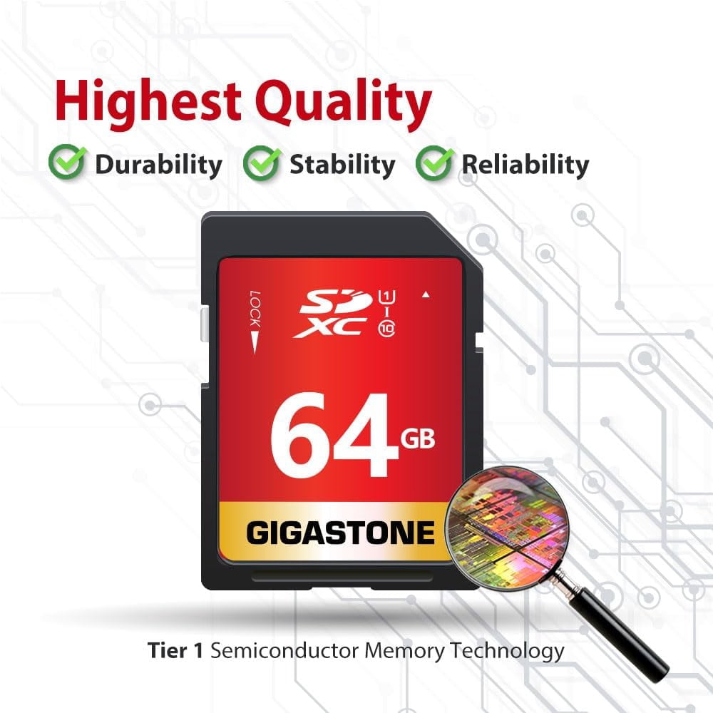 Gigastone 64GB SD Card V30 SDXC Memory Card High Speed 4K Ultra HD UHD Video Compatible with Canon Nikon Sony Pentax Kodak Olympus Panasonic Digital Camera - GS-SDXC80U1-64GB-R