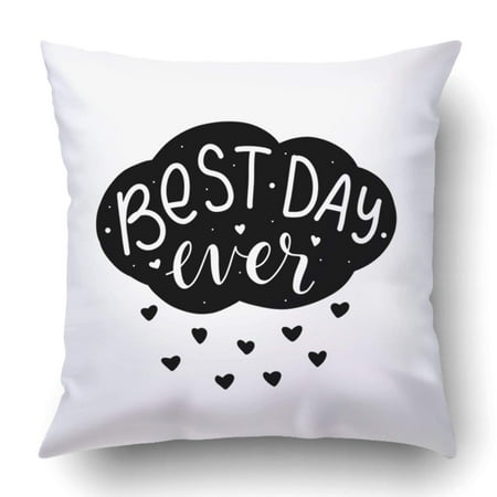WOPOP Blue Hand Lettering Best Day Ever On Cloud With Hearts Stationary Baby Room Boy Pillowcase Cover Cushion 18x18