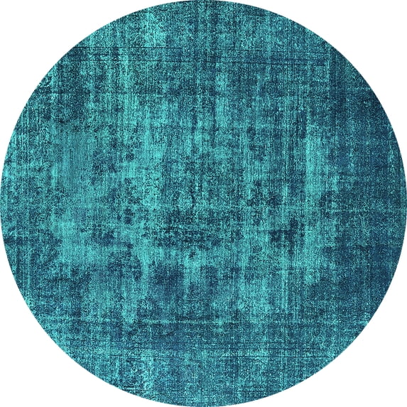 Ahgly Company Machine Washable Indoor Round Oriental Turquoise Blue Industrial Area Rugs, 4' Round