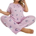 thumbnail image 4 of FAHXNVB Womens Plus Size Pajama Sets 2 Piece Short Sleeve Crewneck Sleepwear Top and Long Pant Hearts Printed Soft Lounge Sleepwear Pjs Set, 4 of 4
