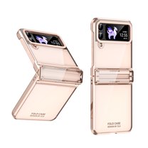 ELEHOLD for Samsung Galaxy Z Flip 3 Rugged Clear Case with Hinge Protection Transparent Clear Luxury Plating Shockproof Protective Case for Samsung Z Flip 3,Rosegold
