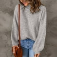 thumbnail image 2 of Duoif Sweaters for Women Trendy Womens Top Turtleneck Solid Color Loose Pullover Sweater Women's Sweaters Womens Tops Grey XL, 2 of 5