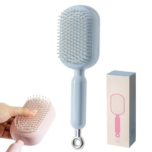Retractable Cushion Massage Comb, Anti Static Self Cleaning Hair Brush for Women Men All Types, Pull Ring Air Cushion Massage Retractable Hair Brush for Detangling Thick Curly Hair