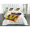 thumbnail image 3 of Ambesonne Vinyl Quilted Bedspread Set 3 Pcs, Record Cover Disco Party, Queen Size, Orange Yellow White, 3 of 5
