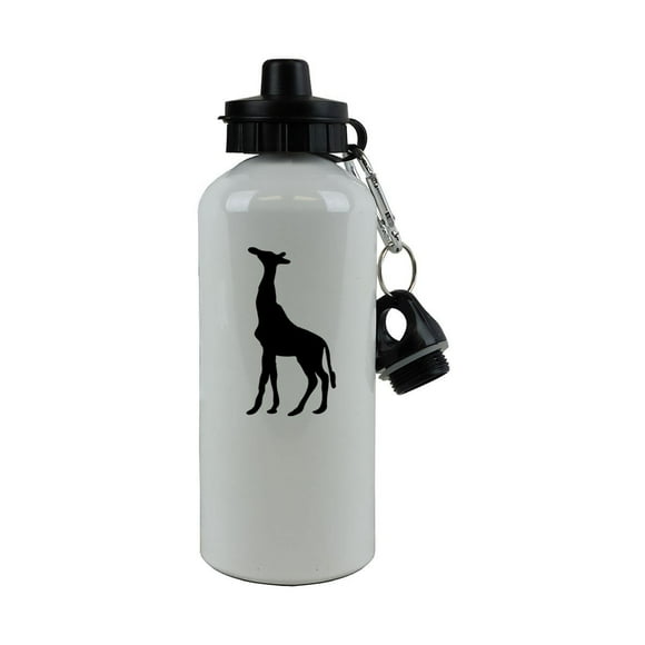 Personalized Custom Giraffe Aluminum White Finish 20 Ounce 600ML Sport Water Bottle, 2 Lid Customizable (Black)