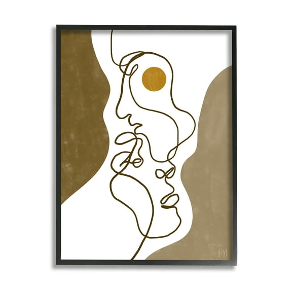 Stupell Indtries Tender Faces Line Drawing Abstract Orange Brown Shapes,16 x 20,Design by Birch&Ink