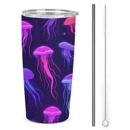 

20oz Insulated Stainless Steel Tumbler Neon Jellyfish Pattern Double Wall Vacuum Travel Coffee Mug