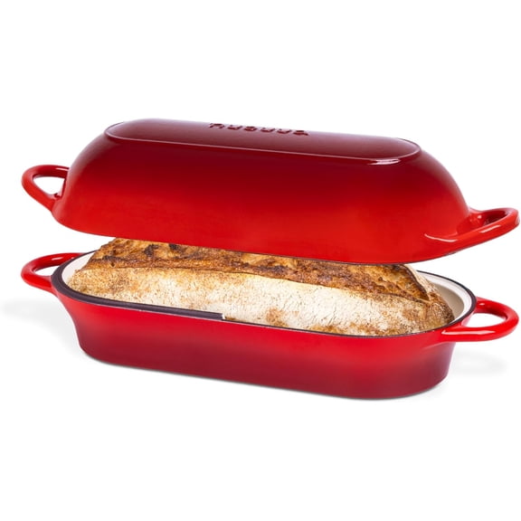 YANGLI Rectangular Dutch Oven for Sourdough Baking, 34x16cm, Red, Enameled Cast Iron