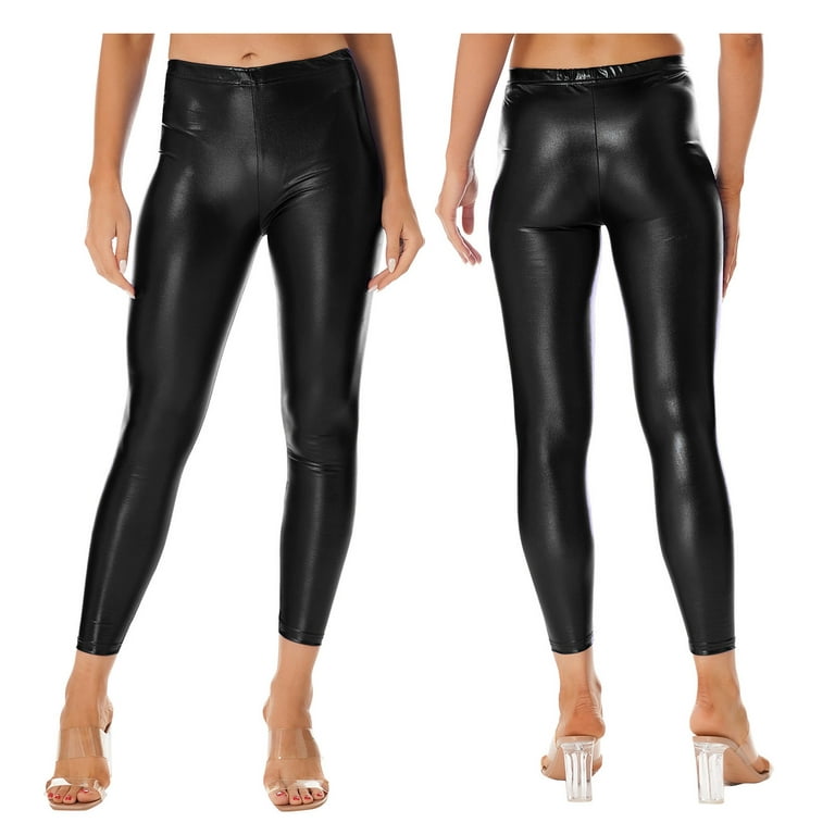 iEFiEL Women Two-Way Zipper Open Crotch Stretchy Faux Leather Leggings  Skinny Pants Black M at  Women's Clothing store