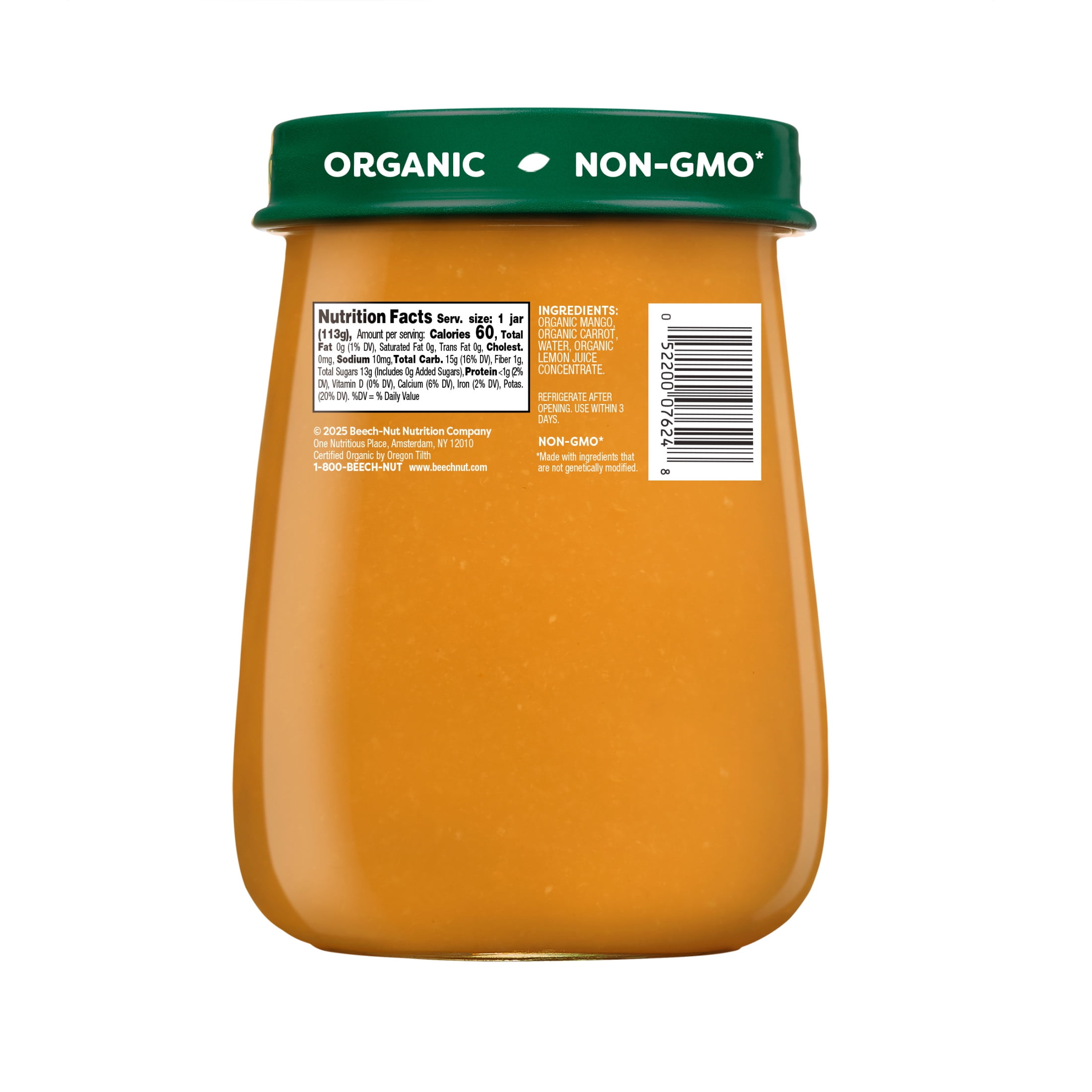 (6 pack) Beech-Nut Organics Stage 2 Organic Baby Food, Mango & Carrot, 4oz Jar