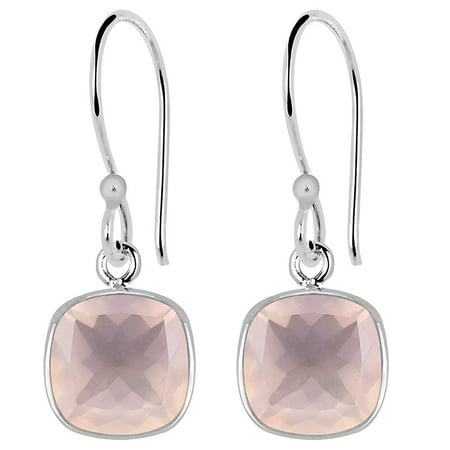 925 Starling Silver Dangling Earrings, 3.2 Cwt Cushion Cut Pink Rose Quartz Bezel Set Earrings, Best Gift Ideas For Women, Girls,
