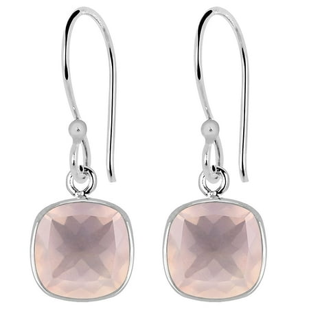 925 Starling Silver Dangling Earrings, 3.2 Cwt Cushion Cut Pink Rose Quartz Bezel Set Earrings, Best Gift Ideas For Women, Girls, (Best Earrings For Girls)