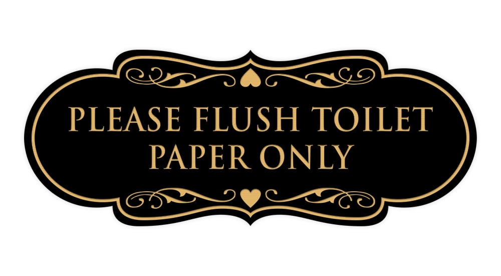 Designer Please Flush Toilet Paper Only Sign (Black Gold) Medium