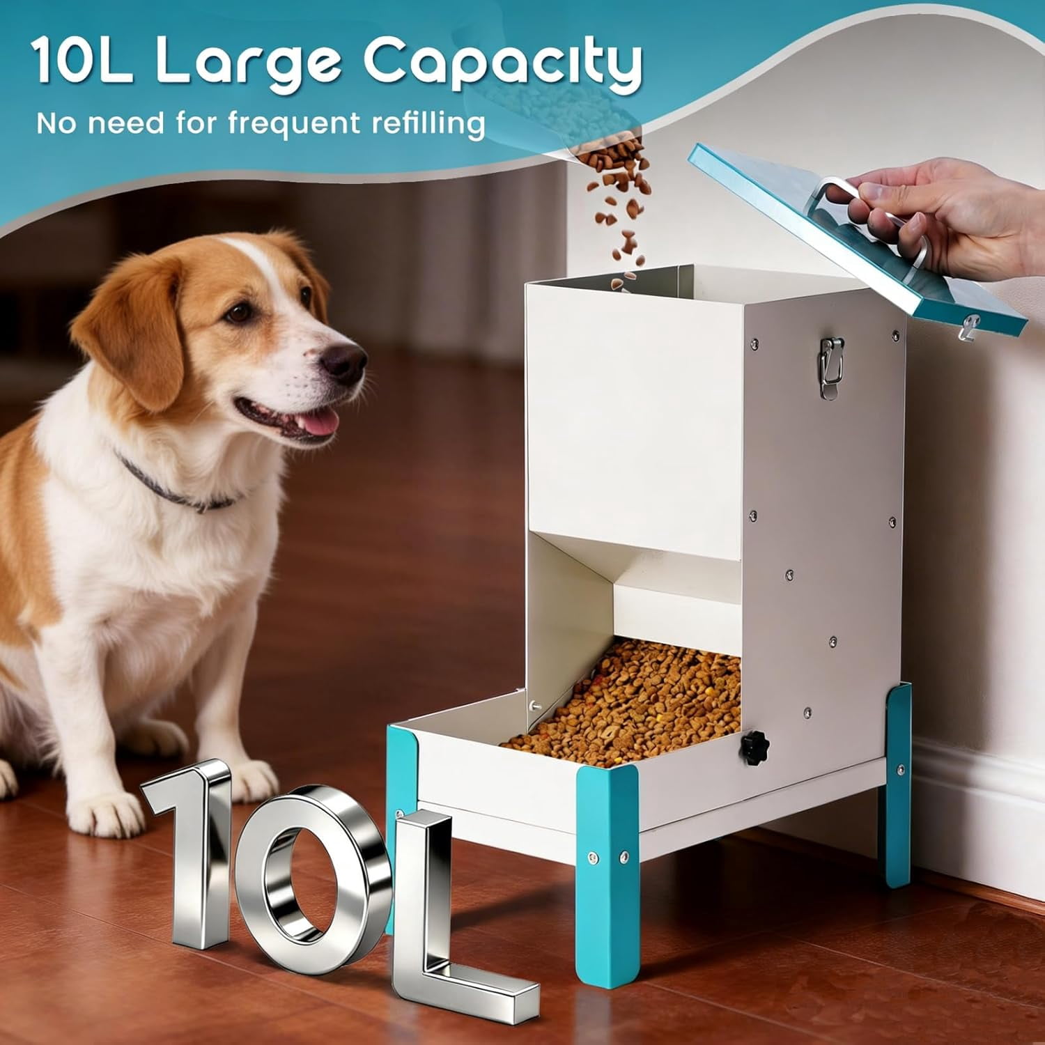 Automatic Dog Feeder 10L Auto Cat Feeder with Stand Gravity Dispenser Detachable Tray Galvanized Pet Station