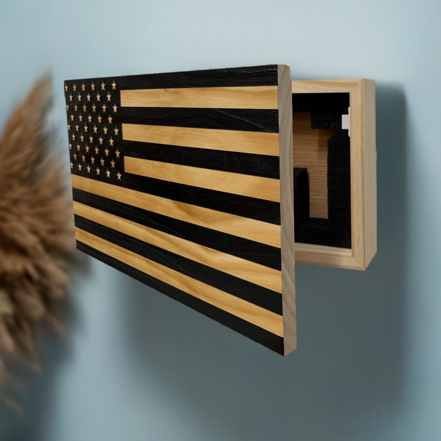 Bellewood Designs American Flag Decorative  Secure Wall-Mounted Gun Cabinet (Black)
