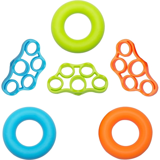 Kit de bandas de goma para ejercitar los dedos con anular de silicona y agarre manual para ejercicios y entrenamiento de manos, alivia el dolor de muñeca y pulgar, 6 piezas | JUNJUN