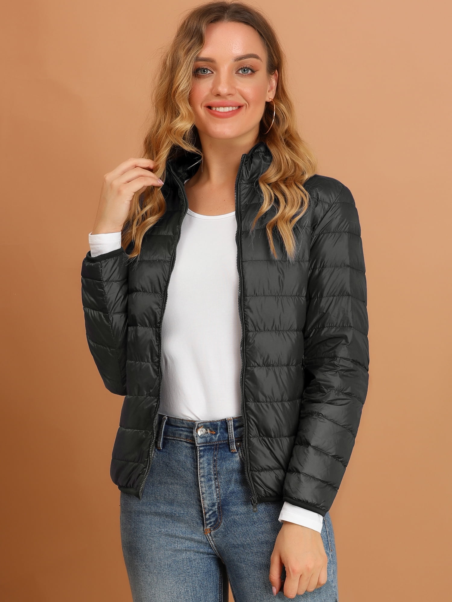 DARING DIVA Women's Hooded Zip Up Short Down Lightweight Jacket XL Black
