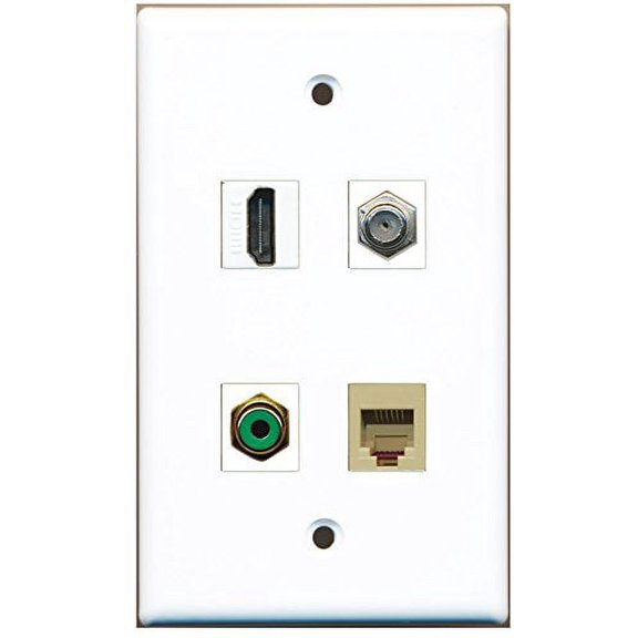 RiteAV - 1 Port HDMI 1 Port RCA Green 1 Port Coax Cable TV- F-Type 1 Port Phone RJ11 RJ12 Beige Wall Plate