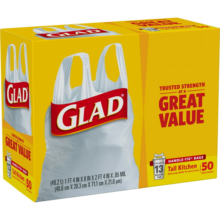 Glad® Tall Kitchen Handle-Tie® Trash Bags - 13 Gallon White Trash Bag - 50  Count