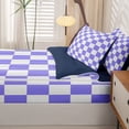 thumbnail image 5 of Manfei Minimalist Checkered Zipper Queen Comforter Set with Fitted Sheet and 2 Pillowcases,Geometric Plaid Zipper Bedding Set,Purple White,Navy Blue Reversible,4pcs, 5 of 8