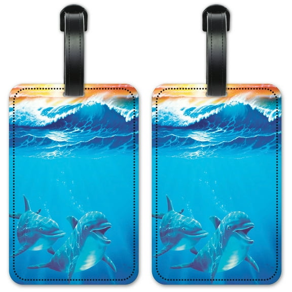 Dolphins at Play - Luggage ID Tags / Suitcase Identification Cards - Set of 2