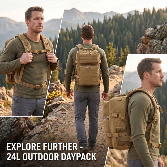 24L Outdoor Backpack for Men Women, 3 Day Camping Rucksack with Molle Webbing, Light Daypack for Hiking Gym Crossfit Travel Commute