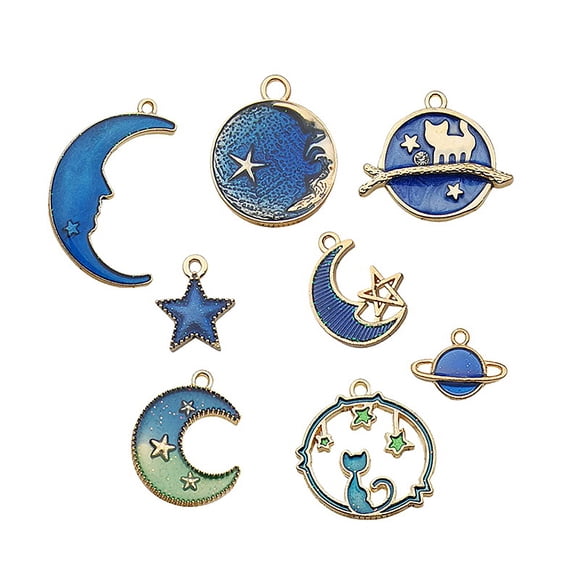 MasteelfCA 8Pcs Moon Star Globe Jewelry Parts Alloy DIY Handmade Star Sea Snail Jewelry Accessories for Necklace Bracelet Earrings(Blue)