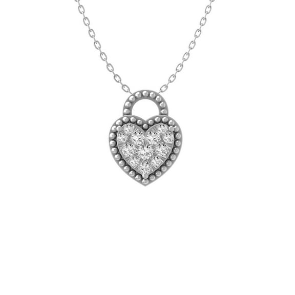 ARAIYA FINE JEWELRY 925 Sterling Silver Round-shape Lab Grown Diamond Heart Pendant Necklace (1/10 cttw, D-F Color, VS1 Clarity) 18"