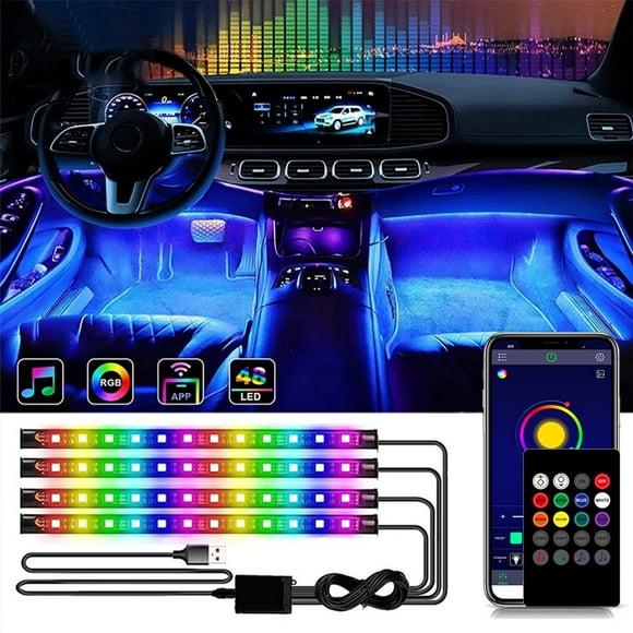 Clearance!zanvin Interior Car LED Strip Lights, 4PCS Remote Control Car LED Lights, Waterproof Multicolor Music Sync Under Dash LED Lights For Car Interior (USB)