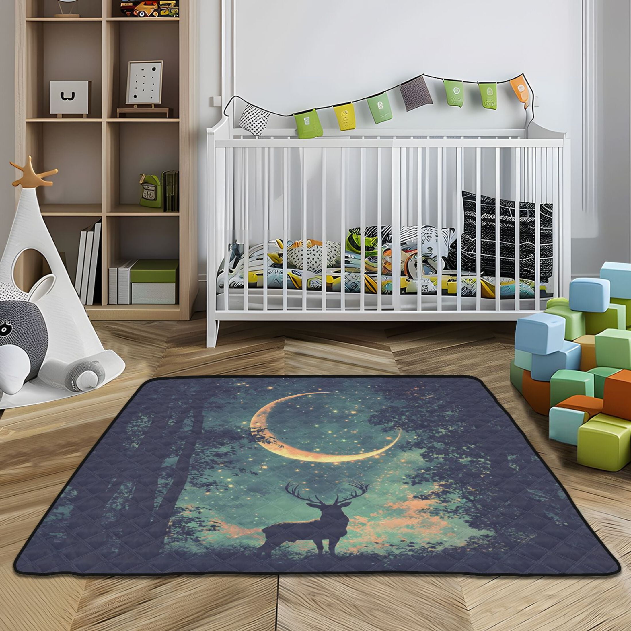 WOBOGO Deer in The Mystic Forest Pattern Baby Playmats Extra Large Waterproof Rollable Activity Pads for Toddlers 50×50inch