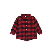 Inevnen Toddler Girl Boy Plaid Shirt Long Sleeve Button Flannel Shirt Christmas Buffalo Plaid Shirt