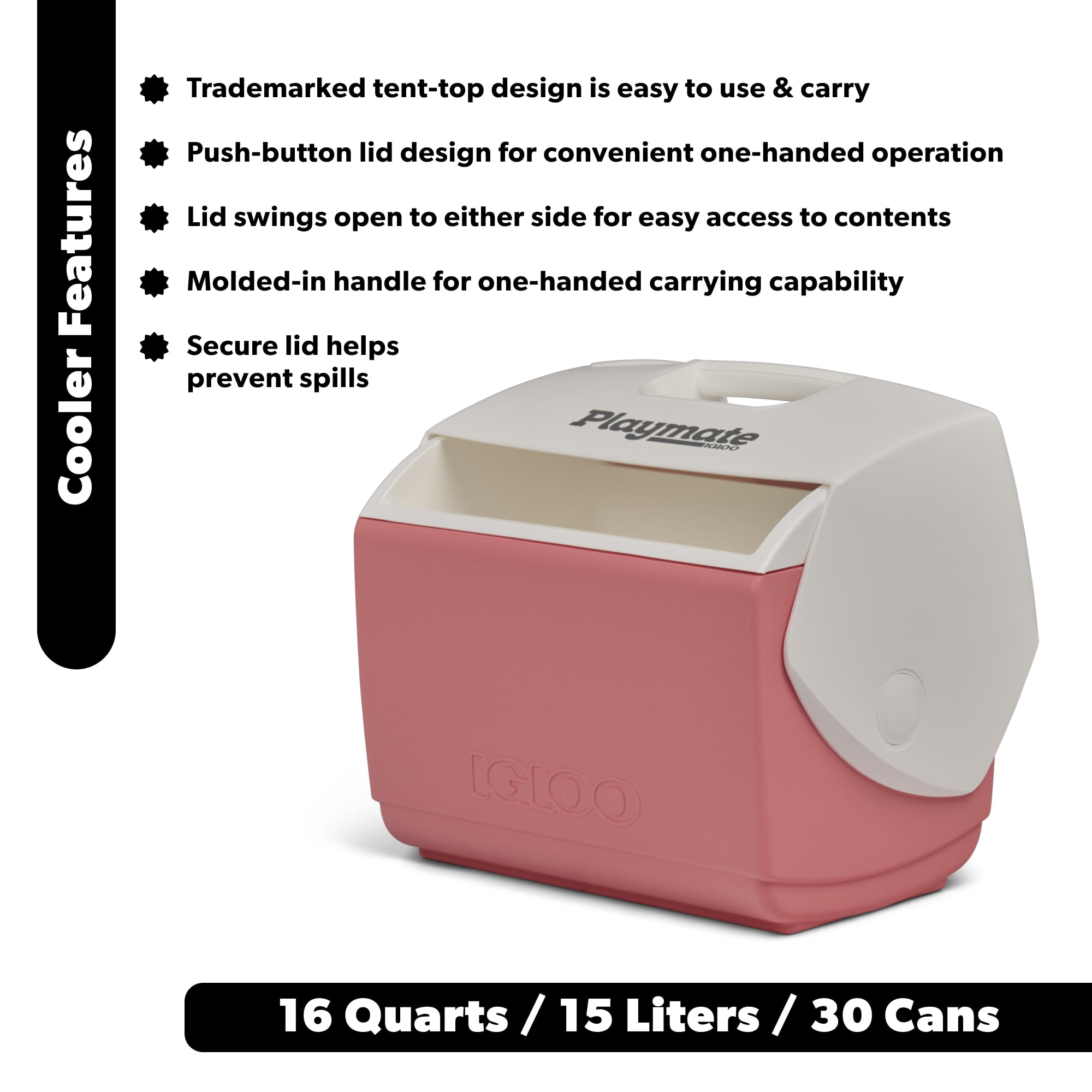 Igloo 16 QT Playmate Elite Ice Chest Cooler, 30 Can Capacity, Coral Pink